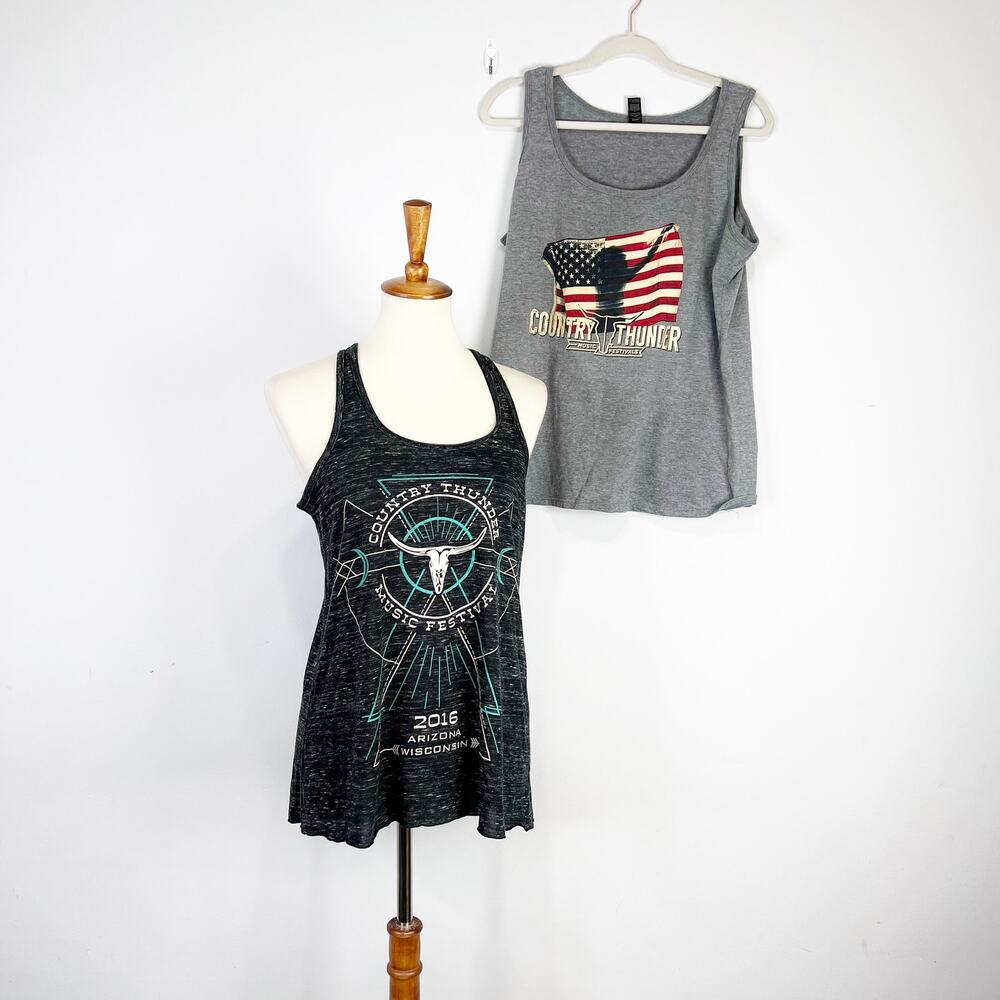 Bundle two Country Thunder concert tank tops 2016 2019 black grey Size L / XL